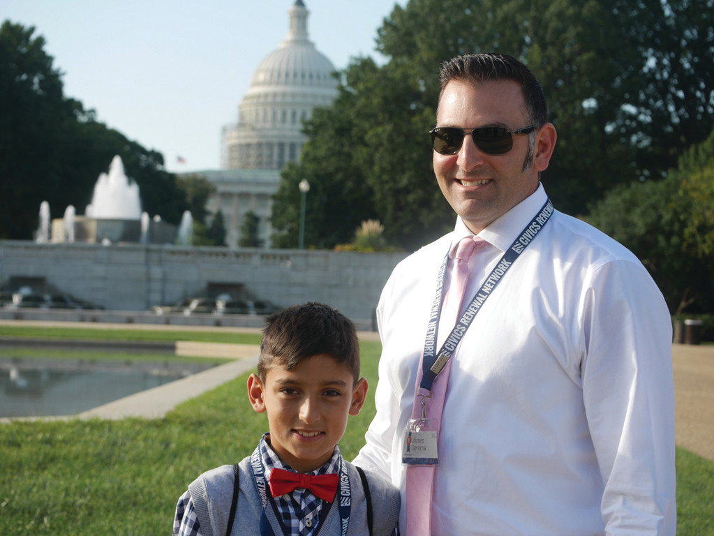 CHOSEN TWO: Rhodes teacher Jim Gemma and his former student Nabil Chaudhry were the only two representatives chosen from an elementary school, with Nabil being the youngest student present for Constitution Day this fall in Washington, D.C.