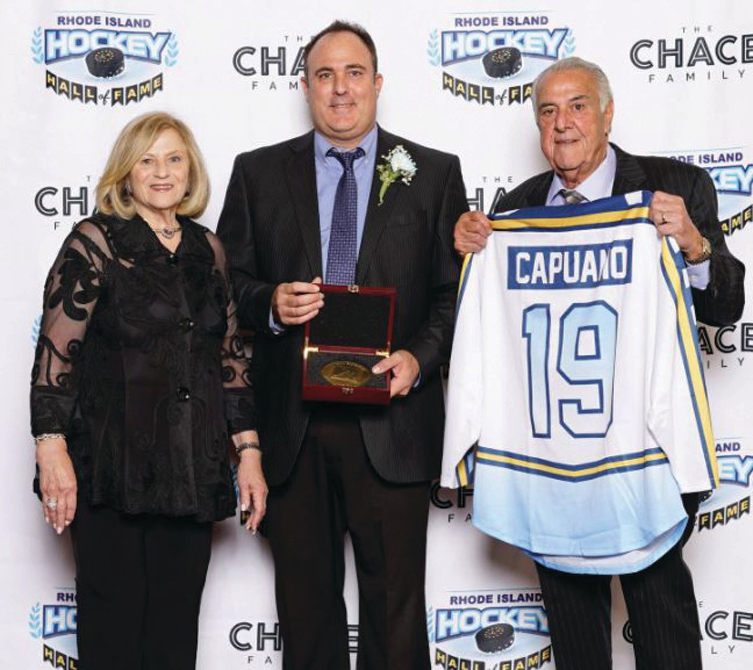 FAMILY BUSINESS: Dave Capuano along with his parents, Elaine and Jack, at his brother Jack’s induction back in 2019.
