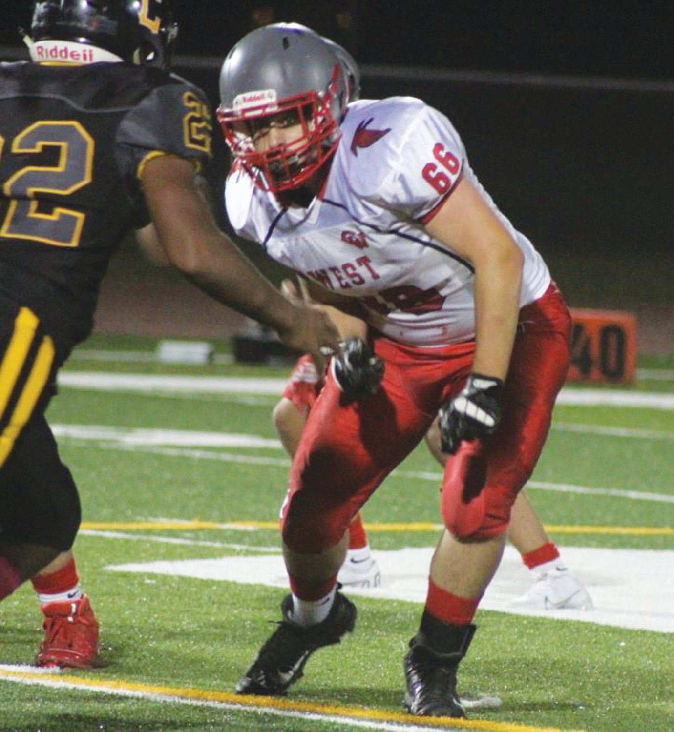 ON THE LINE: West’s Anthony Perrotta looks to make a block.