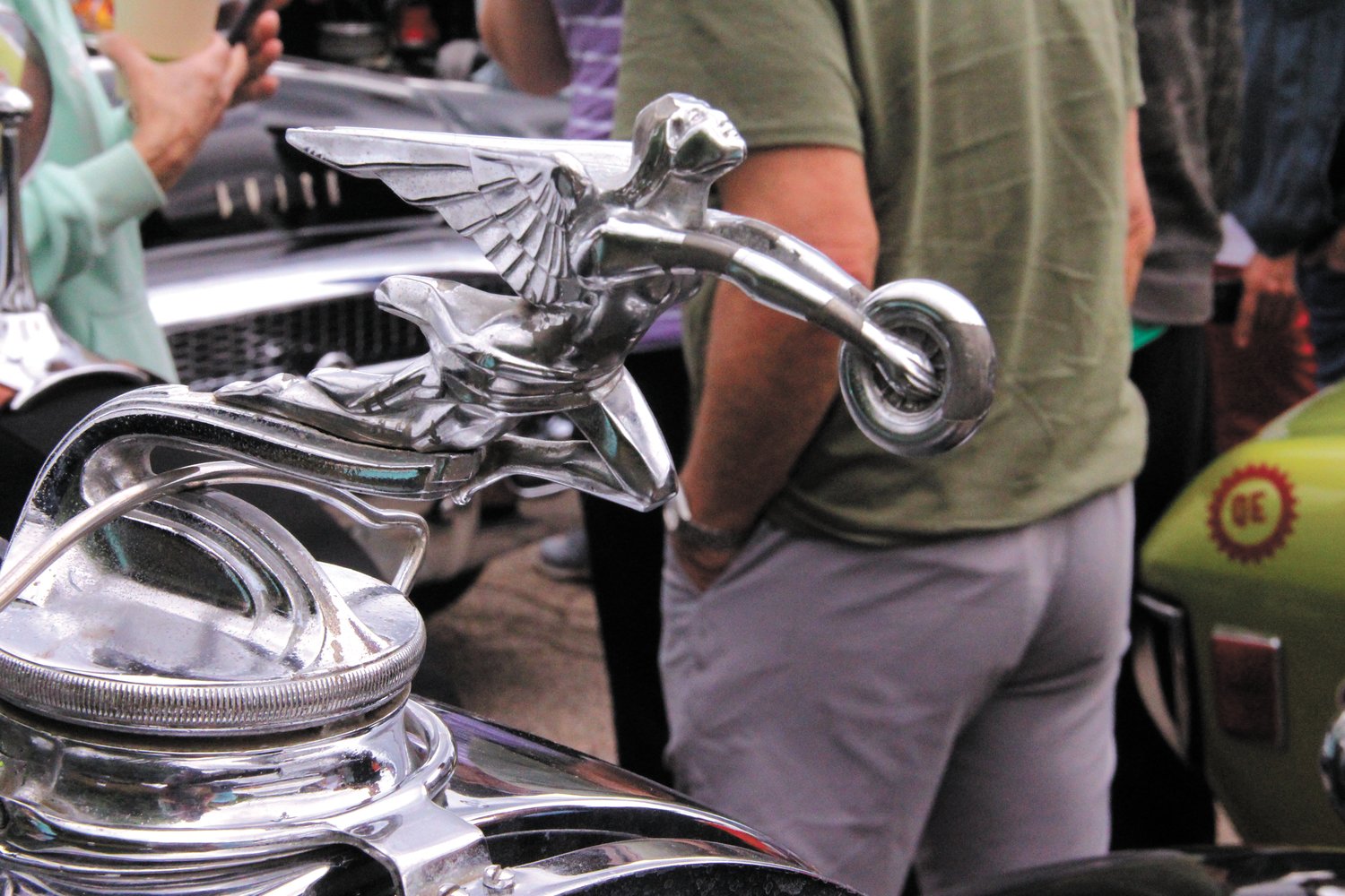 A CLASSIC: The hood ornament to a Packard was polished for the nine-day race.