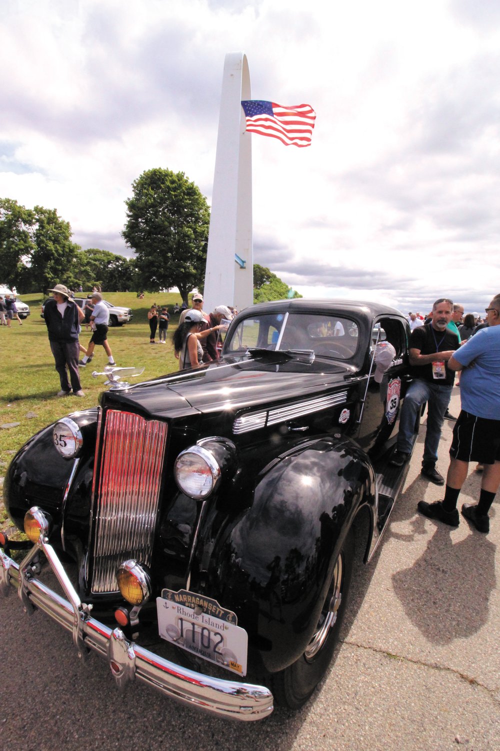WHERE IS ALL STARTED:  The 1939 Model 120 Packard belonging to Tom Laferriere joins the lineup of pre-1974 cars at Rocky Point Saturday in the Great Race to Fargo, ND. Laferriere is the only Rhode Islander in the race. (Warwick Beacon photos)