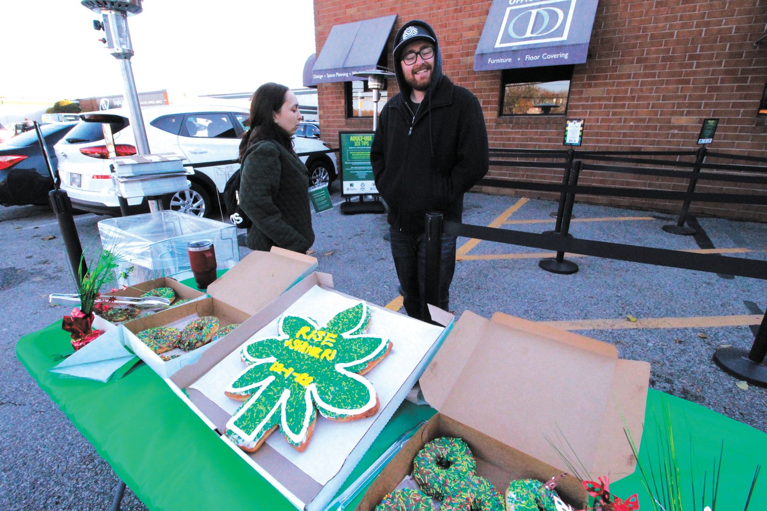 IN CASE YOU WERE HUNGRY: In addition of coffee there was a ample selection of donuts including a donut cake for customers at the opening of recreational sales of marijuana at RISE on Dec. 1.