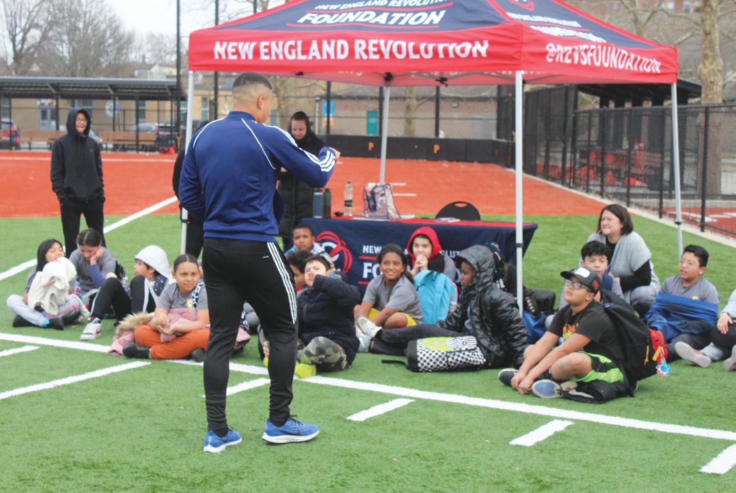 Q & A: Damian Rivera takes questions from local soccer players following the clinic last week.
