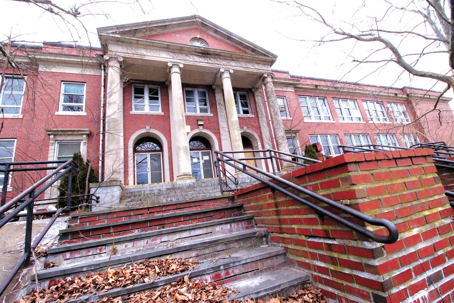 MAJESTIC PROFILE: Even with a few boarded up windows and grounds in need of attention, the former Aldrich Junior High School commands attention. (Warwick Beacon photos)