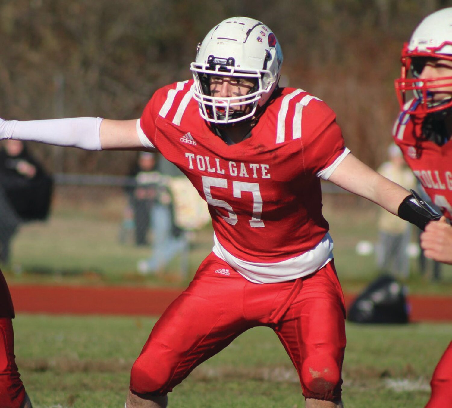 PROTECT THE HOUSE: Toll Gate’s Connor Salzillo gets set to pass block.